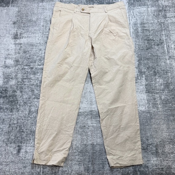 Le Alfre Mens Pants 36x28 Beige Linen Cotton Blend Trouser New York Quiet Luxury